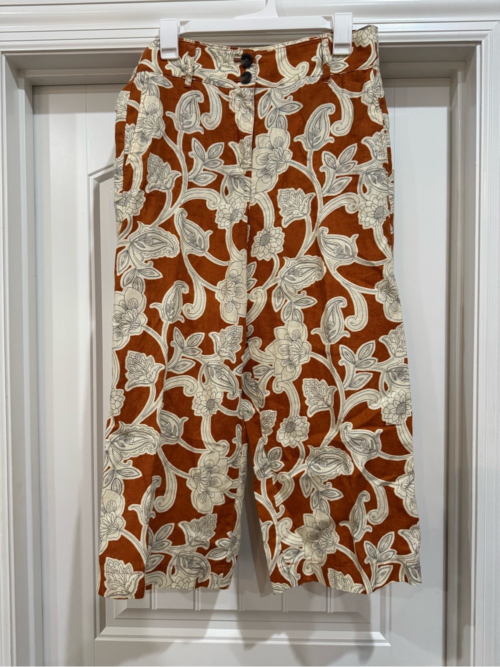 Boden Rust & Cream Floral Wide-Leg Pants